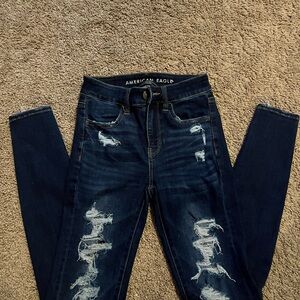 American Eagle Outfitters Blue Jeggings with Distressed Detailing